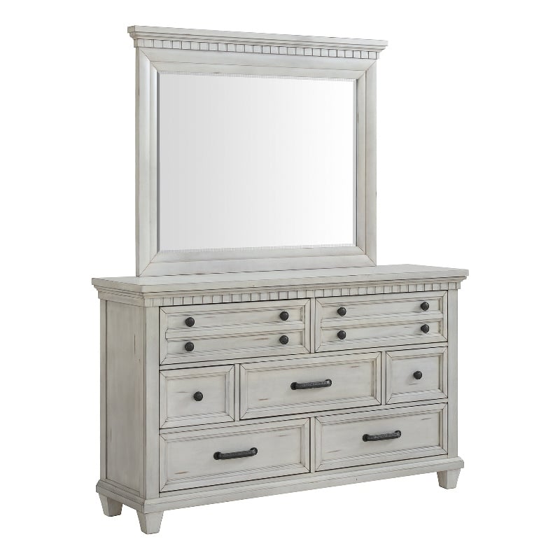 Picket House Furnishings Windom Dresser and Mirror Set in Antique White
