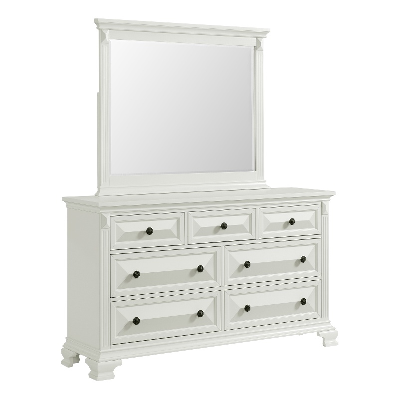 Picket House Furnishings Sumner Dresser and Mirror Set in Antique White