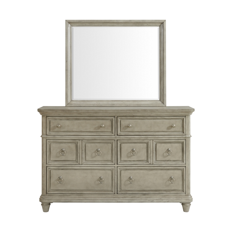 Picket House Furnishings Emiko Dresser and Mirror Set in Light Grey