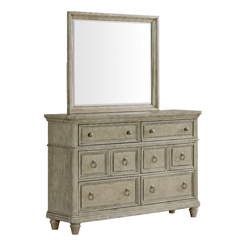 Picket House Furnishings Emiko Dresser and Mirror Set in Light Grey