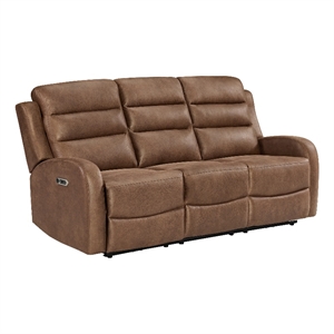 picket house furnishings bexley  power motion sofa - whiskers pu brown