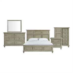 Picket House Furnishings Emiko King Panel 5PC Bedroom Set with Door Chest - Gray