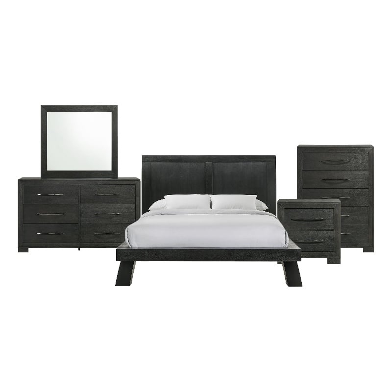 Picket House Furnishings Kenn Queen Panel 5PC Bedroom Set in Black