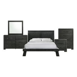 Picket House Furnishings Kenn Queen Panel 5PC Bedroom Set in Black