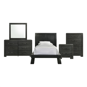 Picket House Furnishings Kenn Twin Panel 5PC Bedroom Set in Black