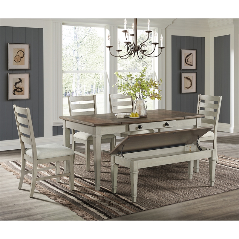 Picket House Furnishings Bloomfield 6PC Dining Set - Medium Brown & Washed Stone