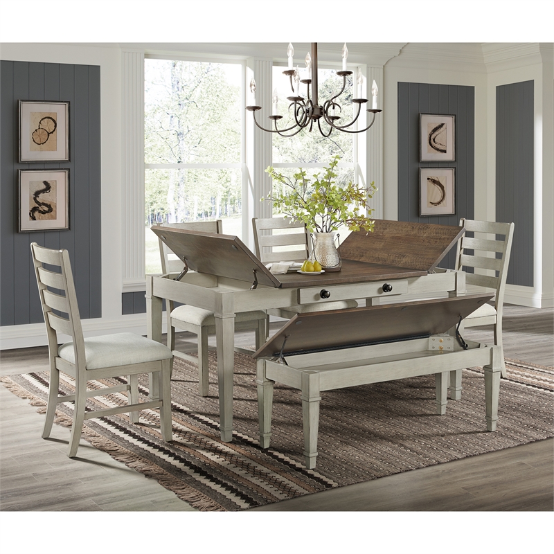 Picket House Furnishings Bloomfield 6PC Dining Set - Medium Brown & Washed Stone