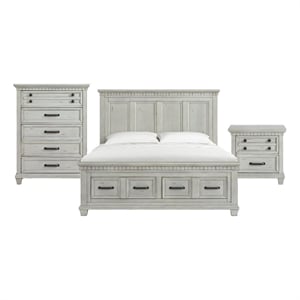 Picket House Furnishings Windom King Storage 3PC Bedroom Set in Antique White