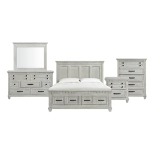 Picket House Furnishings Windom King Storage 5PC Bedroom Set in Antique White