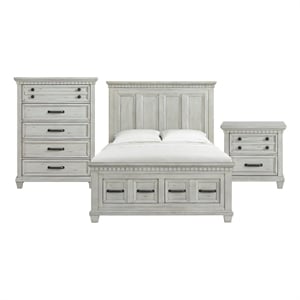 Picket House Furnishings Windom Queen Storage 3PC Bedroom Set in Antique White