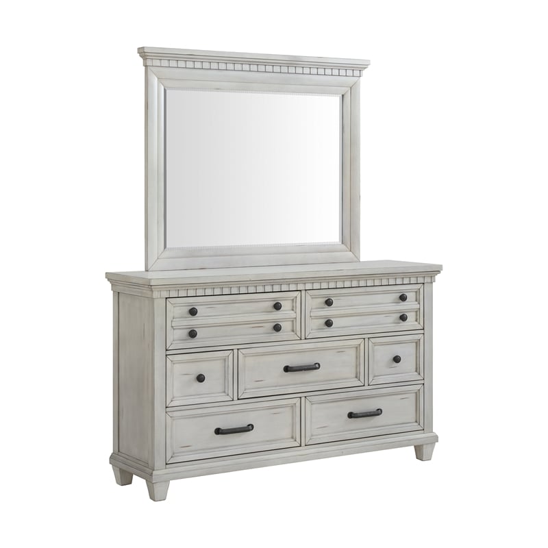 Picket House Furnishings Windom Queen Storage 5PC Bedroom Set in Antique White