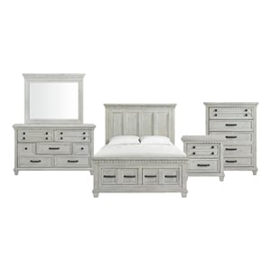 Picket House Furnishings Windom Queen Storage 5PC Bedroom Set in Antique White