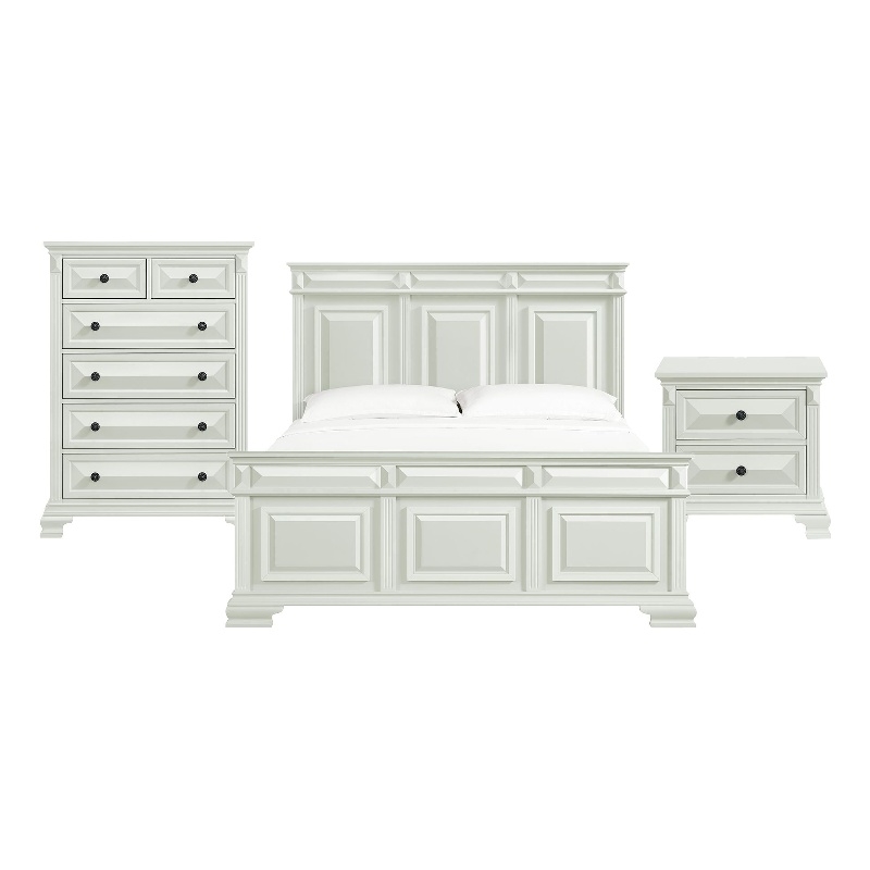 Picket House Furnishings Sumner King Panel 3PC Bedroom Set in Antique White