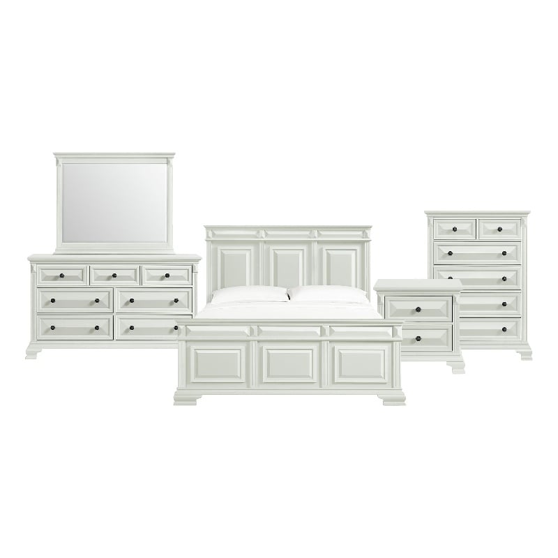 Picket House Furnishings Sumner King Panel 5PC Bedroom Set in Antique White