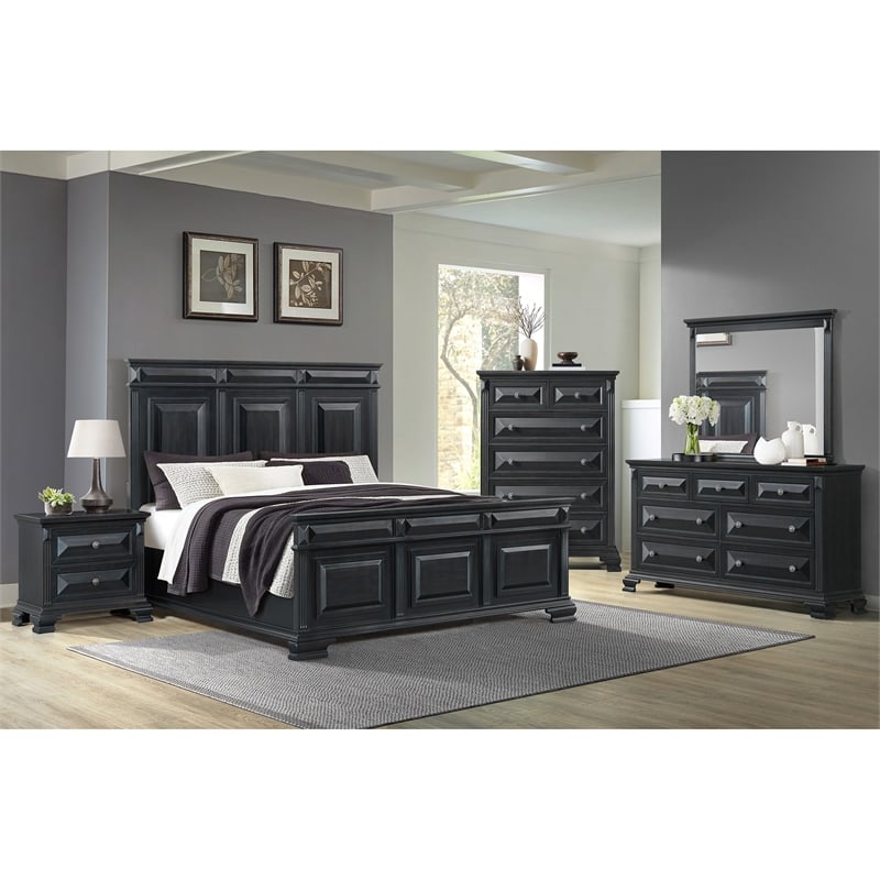 Picket House Furnishings Sumner King Panel 5PC Bedroom Set in Black