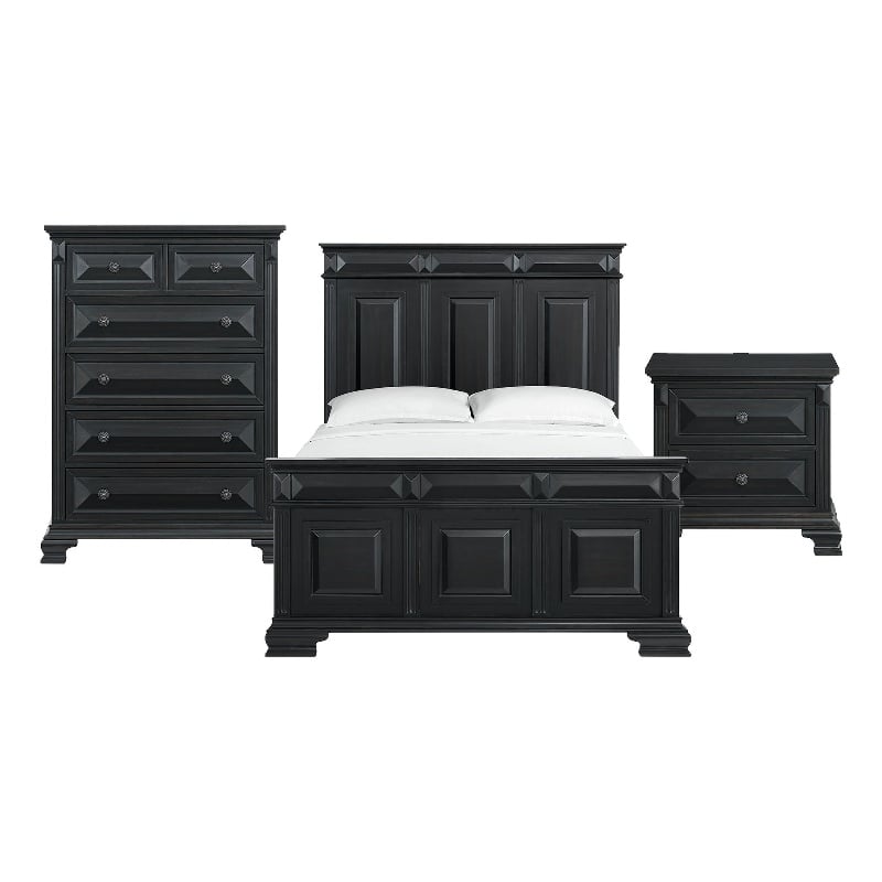 Picket House Furnishings Sumner Queen Panel 3PC Bedroom Set in Black