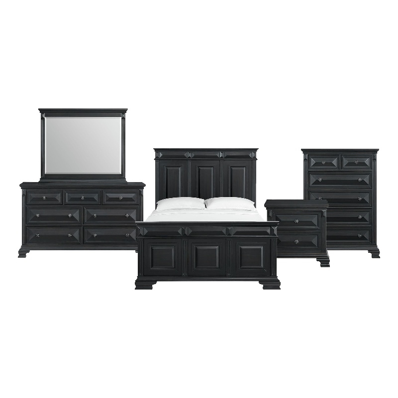 Picket House Furnishings Sumner Queen Panel 5PC Bedroom Set in Black
