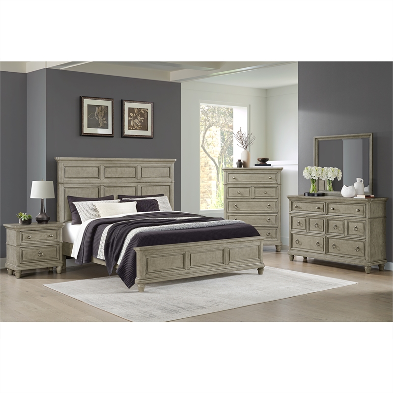 Picket House Furnishings Emiko King Panel 3PC Bedroom Set in Light Gray