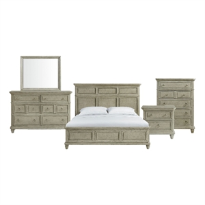 Picket House Furnishings Emiko King Panel 5PC Bedroom Set in Light Gray