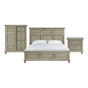 Picket House Furnishings Emiko King Panel 3PC Bedroom Set with Door Chest - Gray
