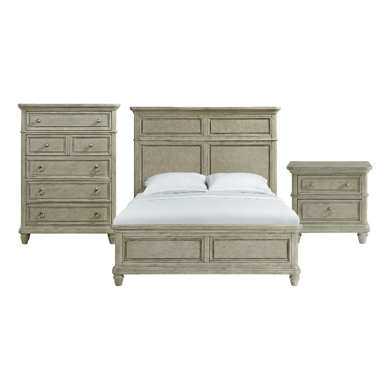 Picket House Furnishings Emiko Queen Panel 3PC Bedroom Set in Light Gray