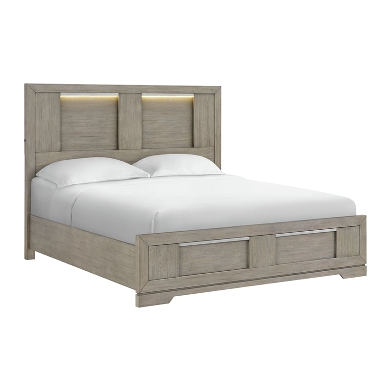 Picket House Furnishings Argo King Panel 5PC Bedroom Set with LED in Gray