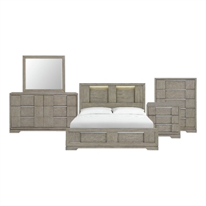 Picket House Furnishings Argo King Panel 5PC Bedroom Set with LED in Gray