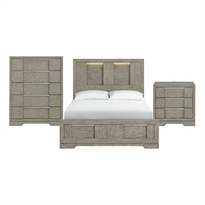 Picket House Furnishings Argo Queen Panel 3PC Bedroom Set with LED in Gray