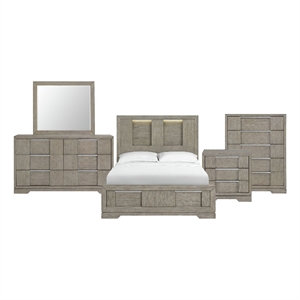 Picket House Furnishings Argo Queen Panel 5PC Bedroom Set with LED in Gray