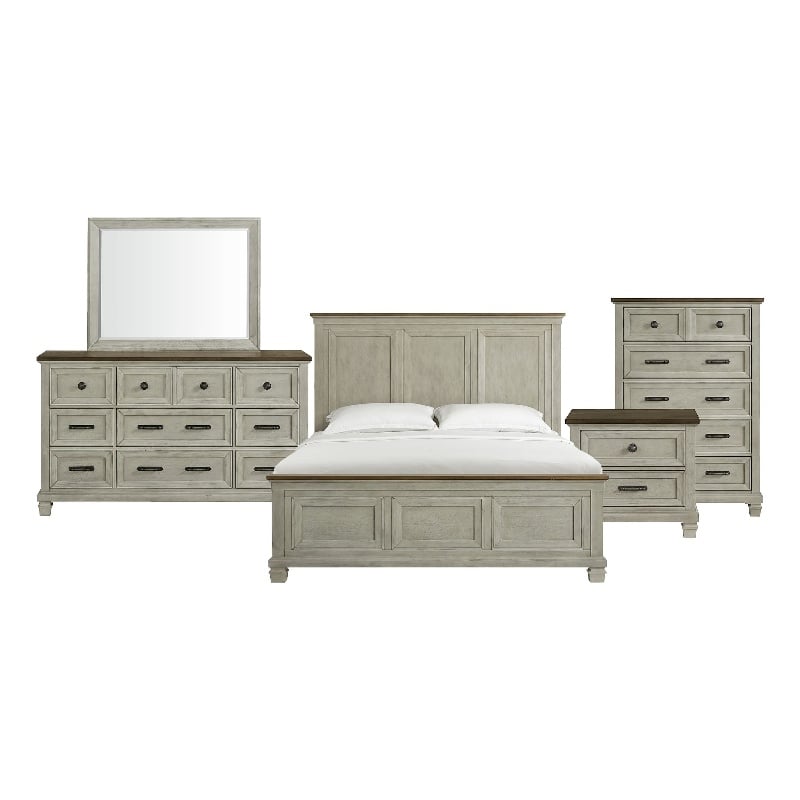 Picket House Furnishings Bloomfield Panel 5PC Bedroom Set - Medium Brown