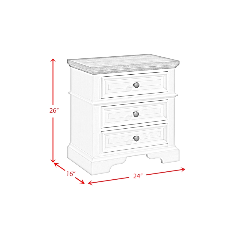 Picket House Furnishings Ulysses Youth 3-Drawer Nightstand in Brown and White