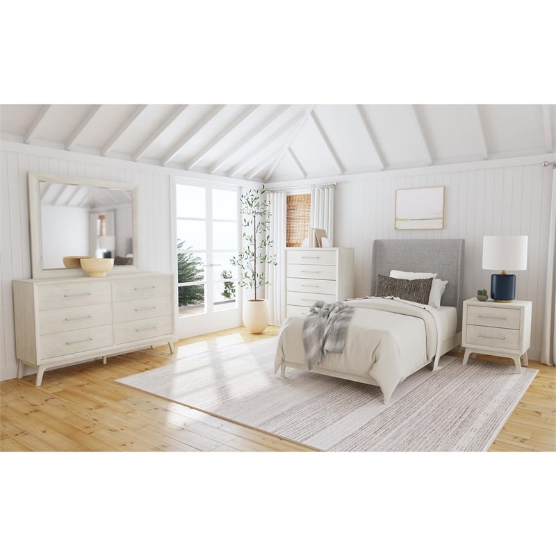 Picket House Furnishings Clare Twin UPH Bed with Grey Fabric in Almond