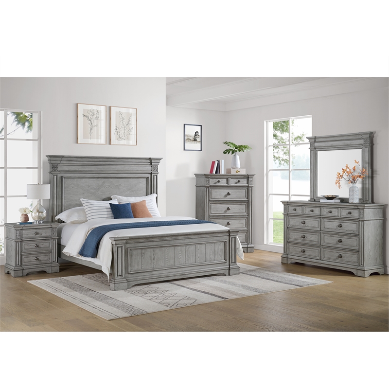 Picket House Furnishings Brookstone Queen Panel Bed in Aged Gray
