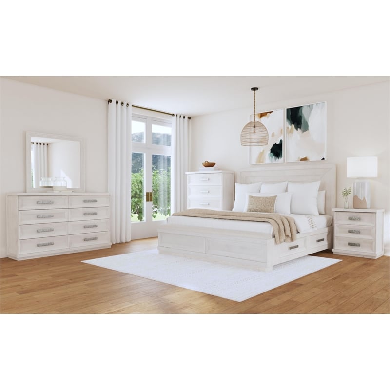 Picket House Furnishings Rhiannon King Storage 5PC Bedroom Set in Antique White