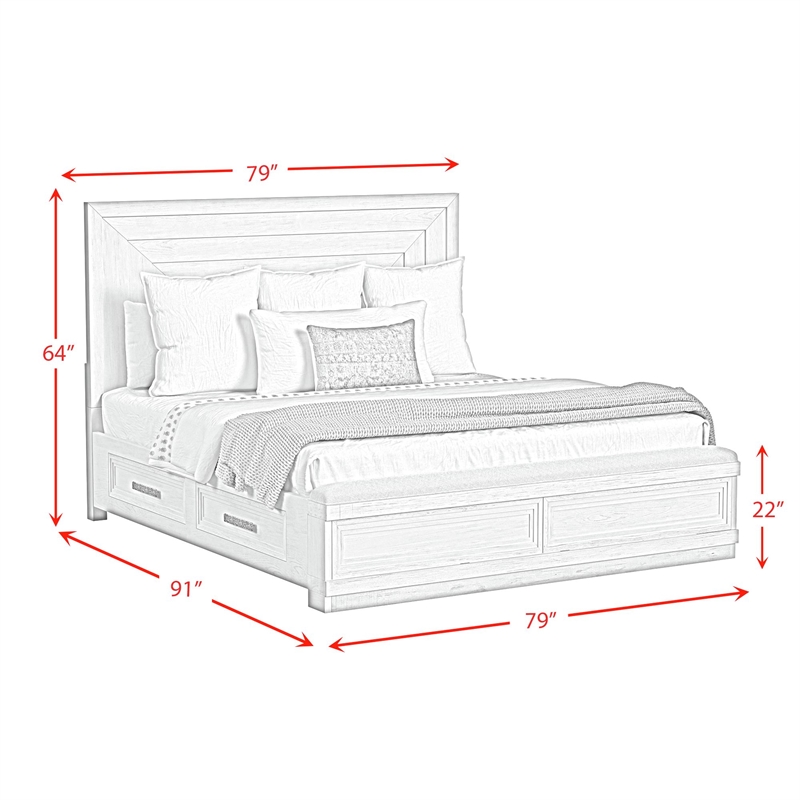 Picket House Furnishings Rhiannon King Storage 5PC Bedroom Set in Antique White
