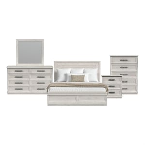 Picket House Furnishings Rhiannon King Storage 5PC Bedroom Set in Antique White