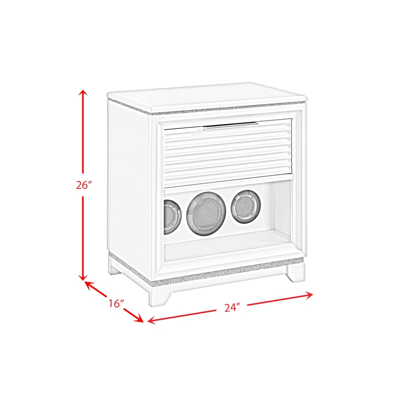 Picket House Furnishings Xena 1-Drawer Nightstand with Speaker and USB in White