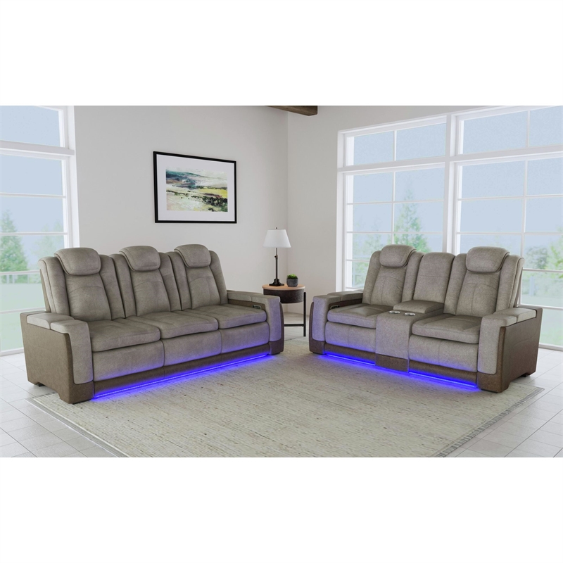 Picket House Furnishings Niven Power Motion Sofa in Rocky Gray/Brown