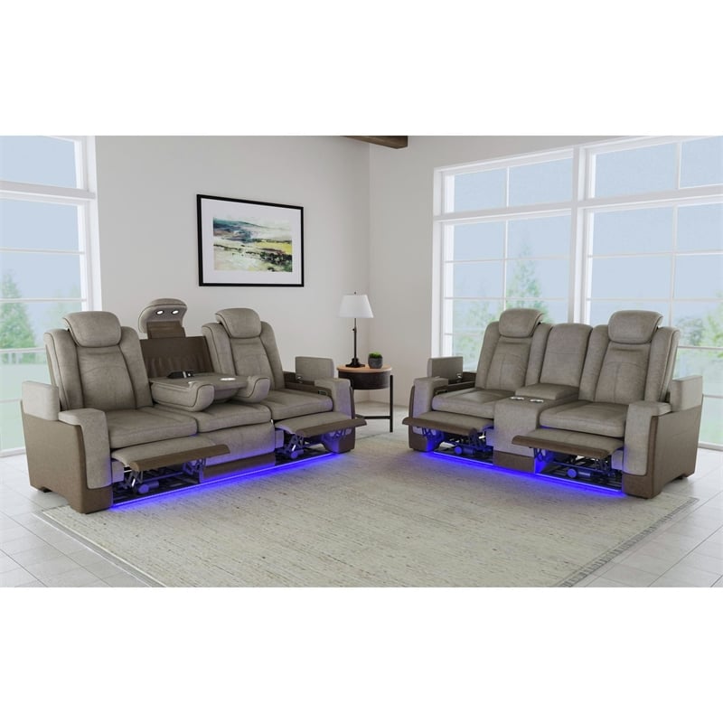 Picket House Furnishings Niven Power Motion Sofa in Rocky Gray/Brown
