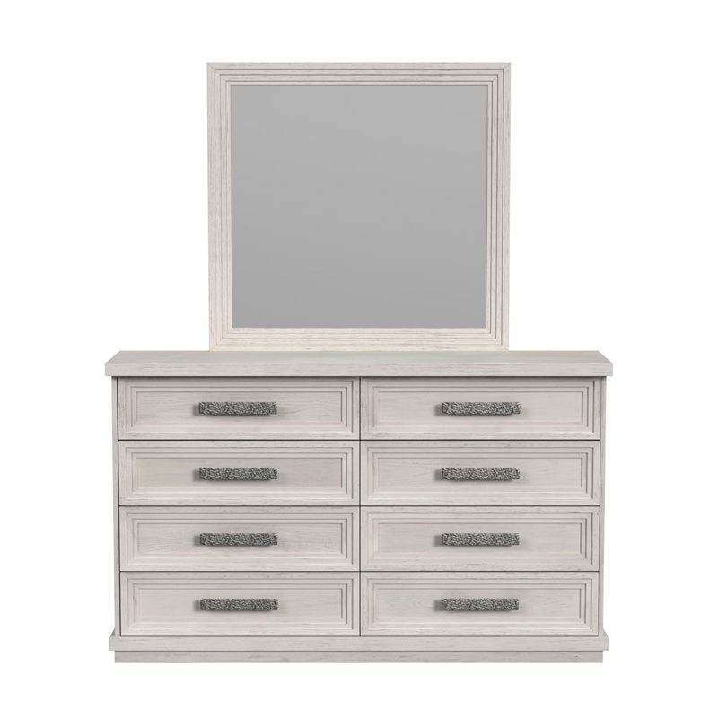 Picket House Furnishings Rhiannon Dresser and Mirror Set in Antique White
