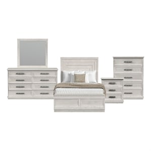 Picket House Furnishings Rhiannon Queen Storage 5PC Bedroom Set in Antique White