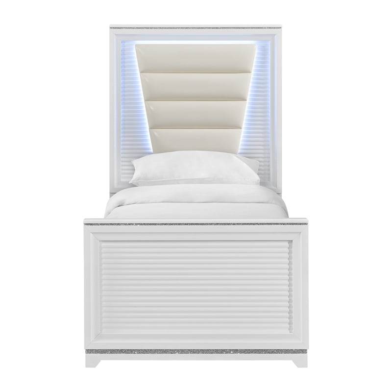 Picket House Furnishings Xena Twin UPH Bed with Lights in White