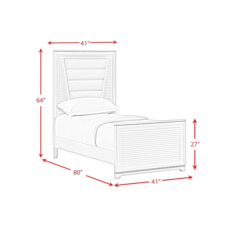Picket House Furnishings Xena Twin UPH Bed with Lights in White