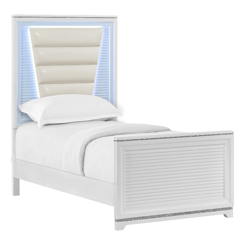Picket House Furnishings Xena Twin UPH Bed with Lights in White