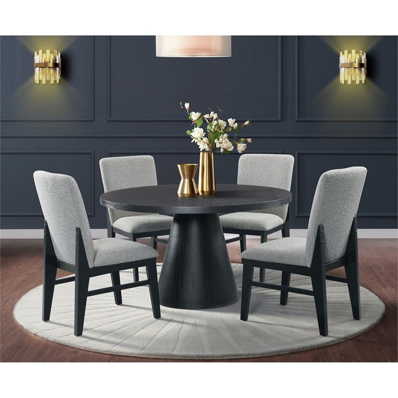 Picket House Furnishings Canal Side Chair Set with Gray Fabric in Black