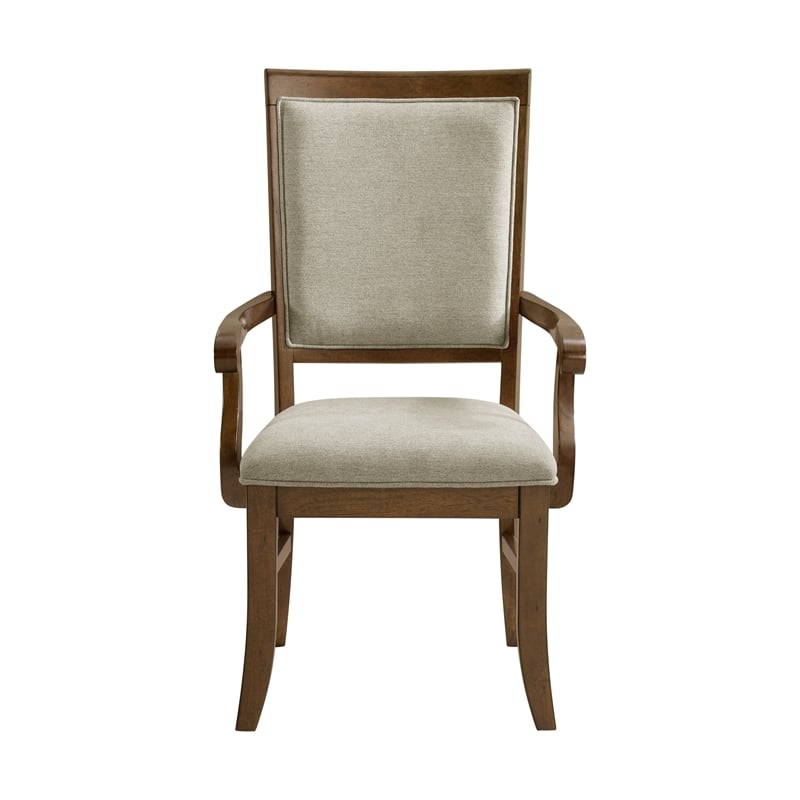 Picket House Furnishings Stark Dining Arm Chair Set with Gray Fabric in Cherry