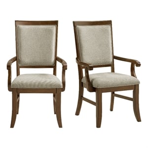 Picket House Furnishings Stark Dining Arm Chair Set with Gray Fabric in Cherry