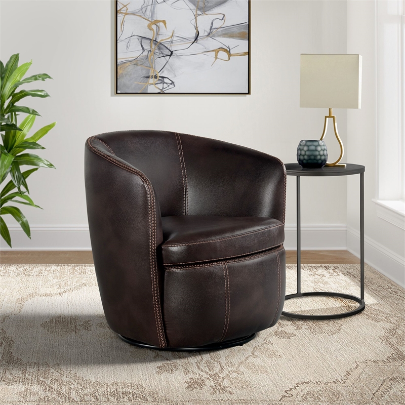 Picket House Furnishings Zenith Swivel Chair in Pebble Brown