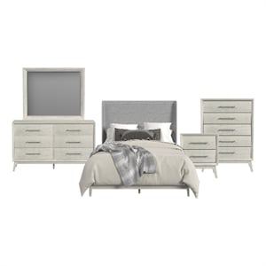 Picket House Furnishings Clare Full 5PC Bedroom Set with Grey Fabric in Almond