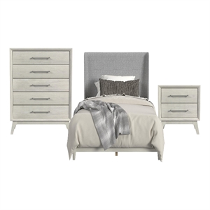 Picket House Furnishings Clare Twin 3PC Bedroom Set with Grey Fabric in Almond